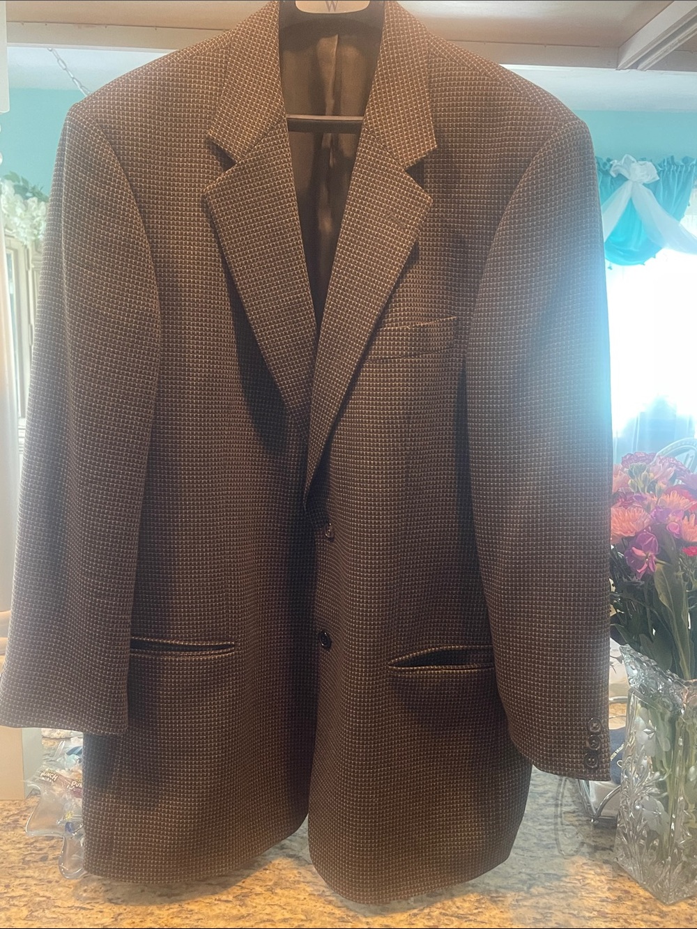 Cavelli 100% Wool Brown Geometric Blazer Sport Jacket Size 42R *EXCELLENT*